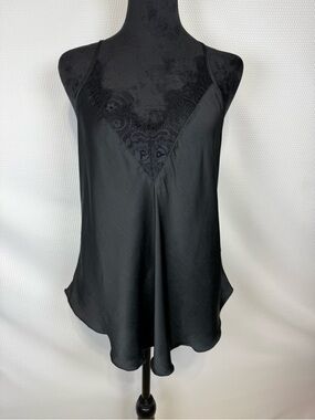 Intimately by Free People Size Large Satin Lace-Back Black Halter Camisole Y2K